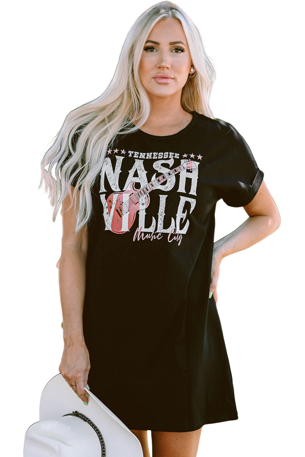 Robe t-shirt noire tendance du festival de musique de Nashville