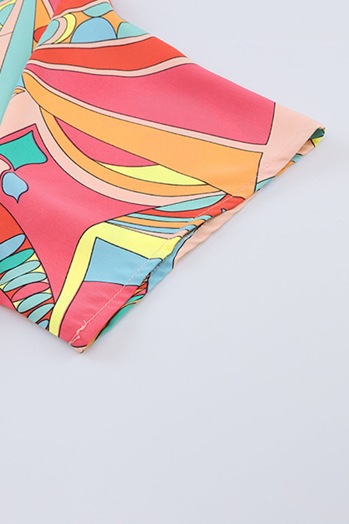 Robe évasée multicolore à imprimé géométrique abstrait et pampilles