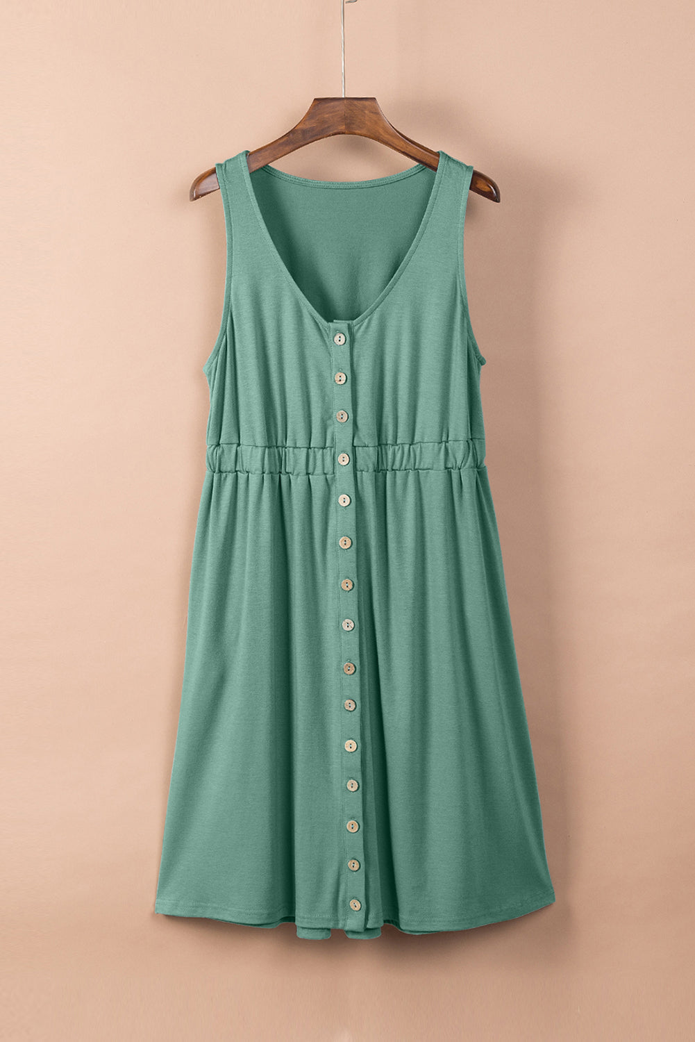 Mini-robe boutonnée taille haute sans manches verte
